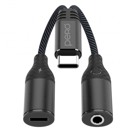 Адаптер PERO AD11 USB-C TO USB-C/MINI JACK 3.5, черный - фото 3