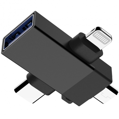 Адаптер PERO AD14 OTG LIGHTNING+USB-C+MICRO-USB TO USB 3.0, черный - фото 2