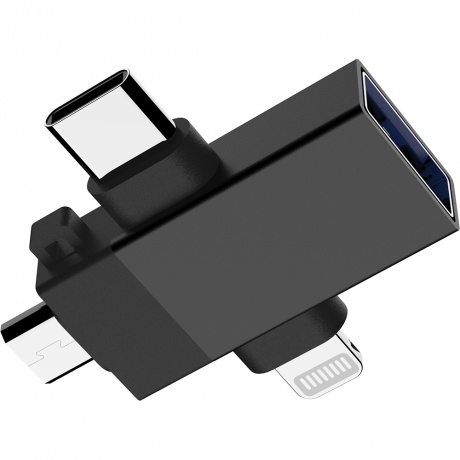 Адаптер PERO AD14 OTG LIGHTNING+USB-C+MICRO-USB TO USB 3.0, черный - фото 3