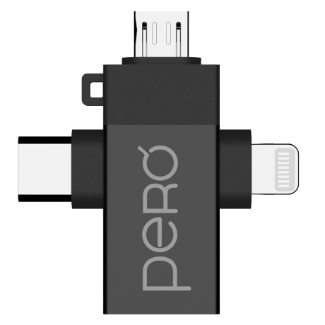 Адаптер PERO AD14 OTG LIGHTNING+USB-C+MICRO-USB TO USB 3.0, черный - фото 4