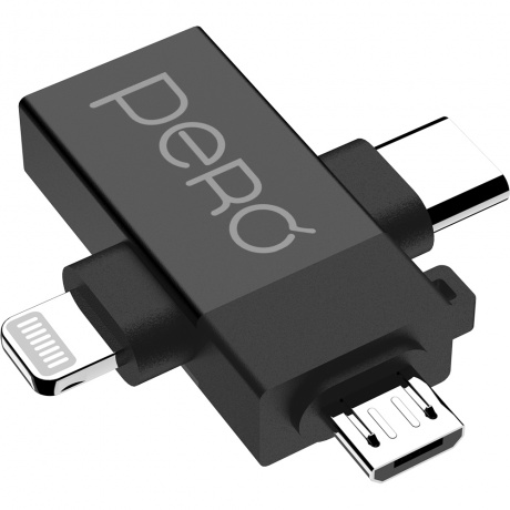 Адаптер PERO AD14 OTG LIGHTNING+USB-C+MICRO-USB TO USB 3.0, черный - фото 5