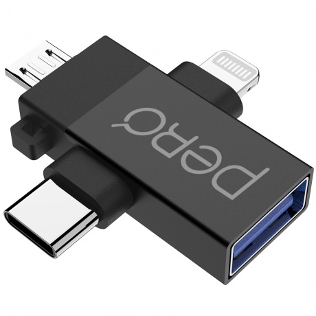 Адаптер PERO AD14 OTG LIGHTNING+USB-C+MICRO-USB TO USB 3.0, черный - фото 8