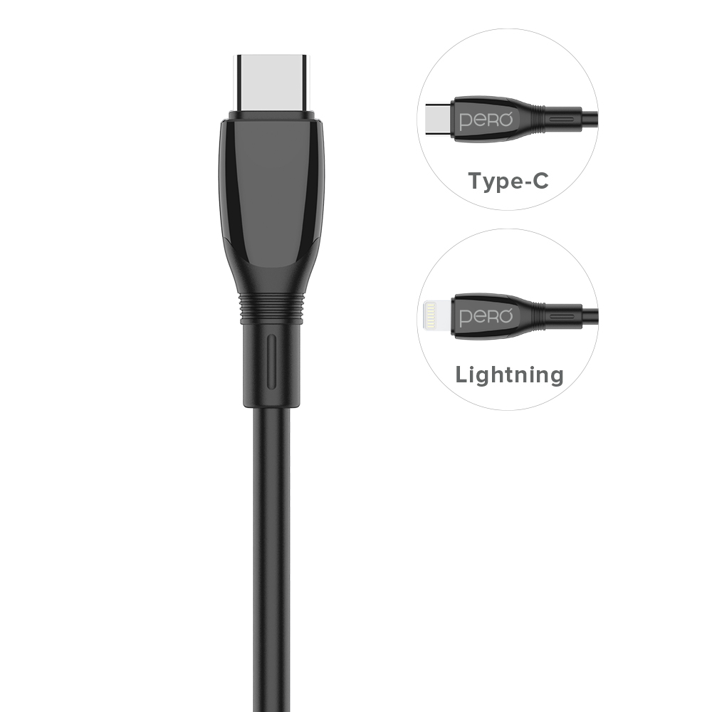 Дата-кабель PERO DC11 PD Type-C to Lightning, 27W, 1m, Black дата кабель remax c переходником для apple lightning micro usb плоский 1 метр серый