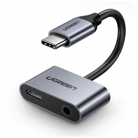 Адаптер UGREEN USB-C в USB-C, 3.5мм аудио, цвет черно-серый, длина 0,1м, (50596) - фото 2