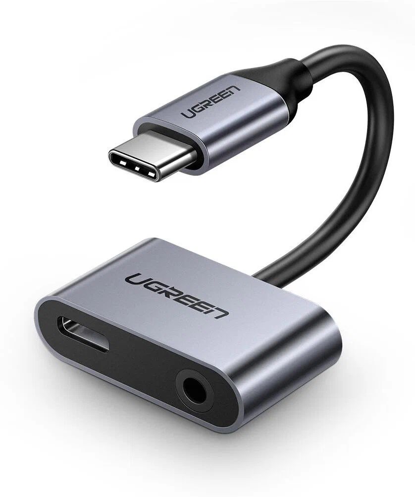 Адаптер UGREEN USB-C в USB-C, 3.5мм аудио, цвет черно-серый, длина 0,1м, (50596) переходник для наушников ugreen 70858 c usb type c на 3 5мм