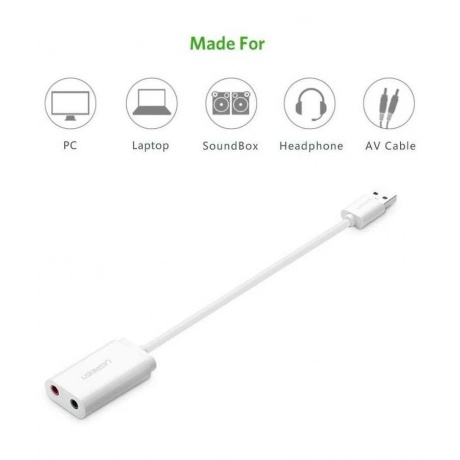 Адаптер UGREEN USB C - AUX Jack 3.5 мм (f), цвет белый (30143) - фото 3