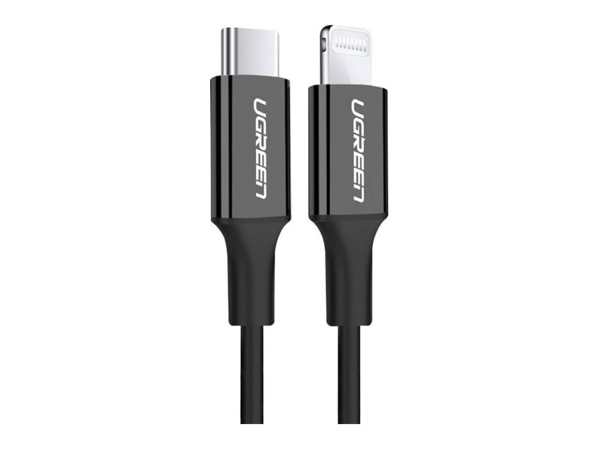 Кабель UGREEN UGREEN USB C - Lightning, никелированное покрытие из АБС-пластика, цвет черный, 1 м (60751) кабель ugreen usb c lightning черный 1 шт