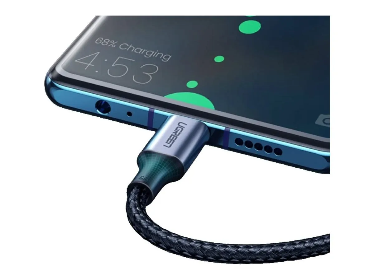 Кабель UGREEN USB A 2.0 - USB C, никелированная алюминиевая оплетка, цвет черный, 1 м (60126) - фото 6