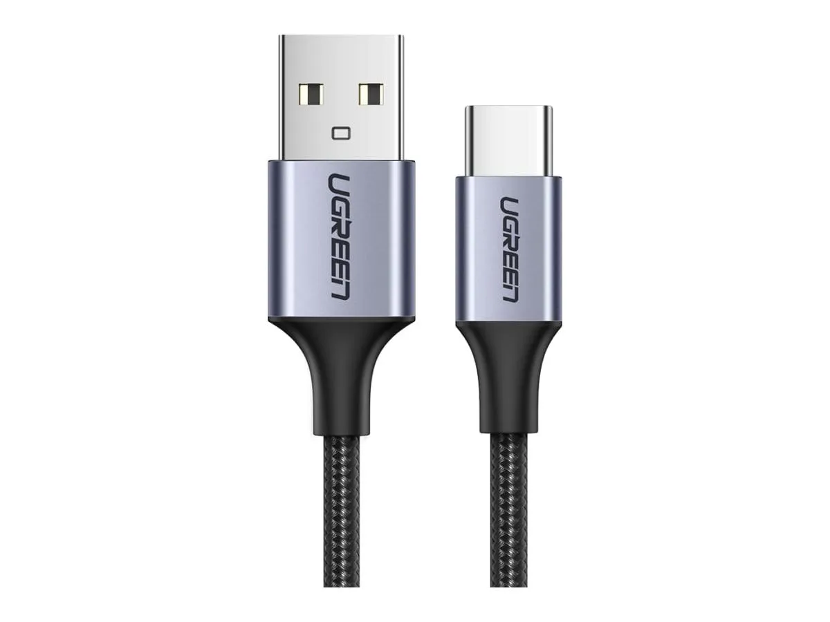 Кабель UGREEN USB A 2.0 - USB C, никелированная алюминиевая оплетка, цвет черный, 1 м (60126) - фото 1