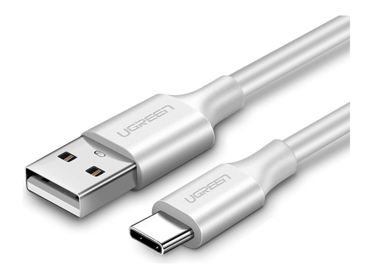 Кабель UGREEN USB A 2.0 - USB C, никелированное покрытие, цвет белый, 1 м (60121) кабель ugreen usb c 3 а для быстрой зарядки и передачи данных для samsung s20 huawei xiaomi мобильный телефон