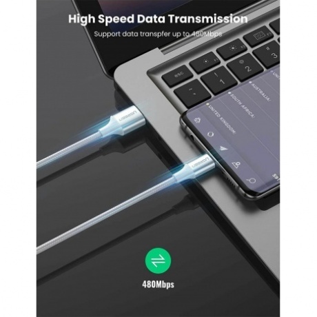 Кабель UGREEN USB A Male - USB C Male, 3A, 0.5м, в оплетке, белый (60130) - фото 4