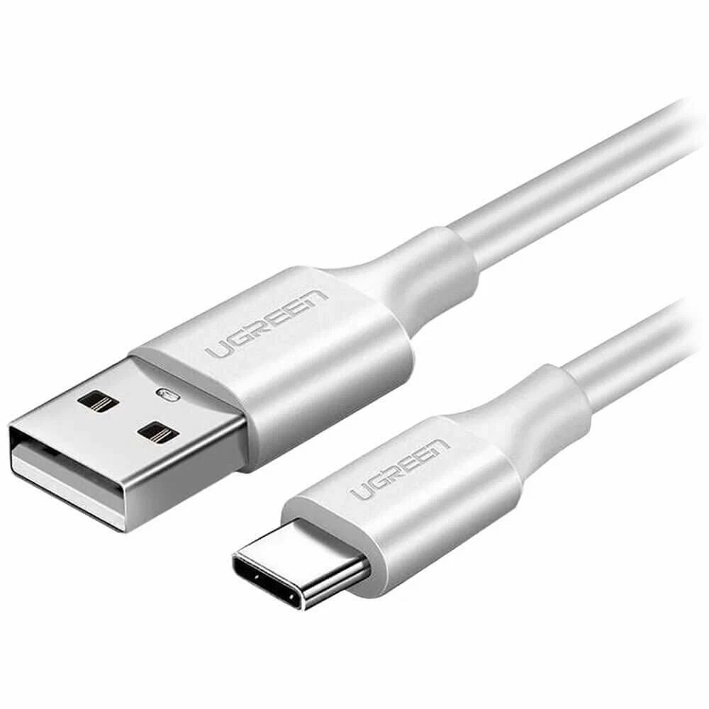 цена Кабель UGREEN USB A Male - USB C Male, 3A, 0.5м, резиновое покрытие, белый (60120)