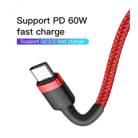 Кабель Baseus Cafule PD2.0 60W Flash Charging USB - Type-C 2m Red CATKLF-H09 - фото 12