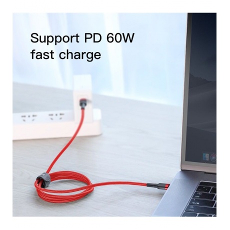 Кабель Baseus Cafule PD2.0 60W Flash Charging USB - Type-C 2m Red CATKLF-H09 - фото 8