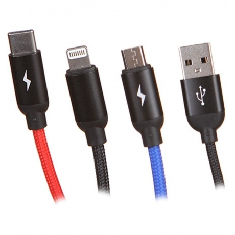 Кабель Baseus Three Primary Colors 3-in-1 Cable USB - Lightning / MicroUSB / Type-C 3.5A 30cm Black CAMLT-ASY01 - фото 2