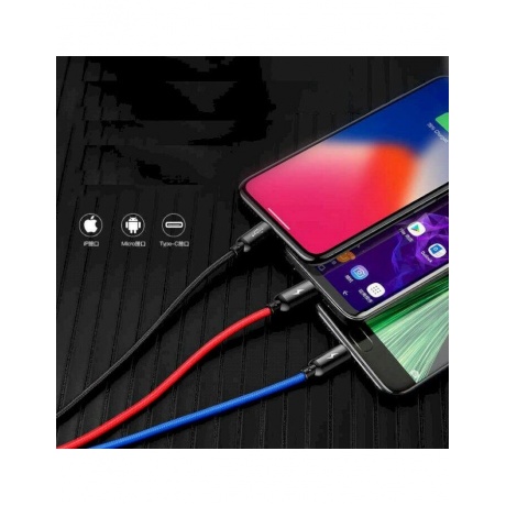 Кабель Baseus Three Primary Colors 3-in-1 Cable USB - Lightning / MicroUSB / Type-C 3.5A 30cm Black CAMLT-ASY01 - фото 11