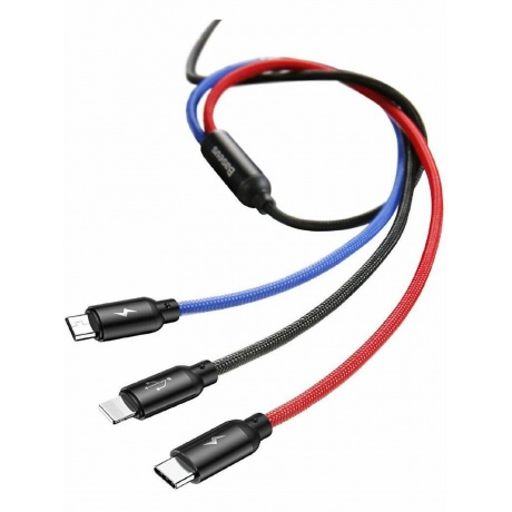 Кабель Baseus Three Primary Colors 3-in-1 Cable USB - Lightning / MicroUSB / Type-C 3.5A 30cm Black CAMLT-ASY01 - фото 13