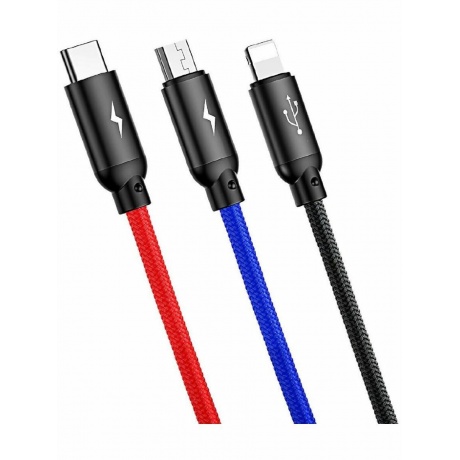 Кабель Baseus Three Primary Colors 3-in-1 Cable USB - Lightning / MicroUSB / Type-C 3.5A 30cm Black CAMLT-ASY01 - фото 14