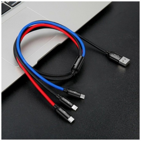 Кабель Baseus Three Primary Colors 3-in-1 Cable USB - Lightning / MicroUSB / Type-C 3.5A 30cm Black CAMLT-ASY01 - фото 6