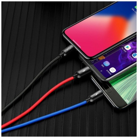 Кабель Baseus Three Primary Colors 3-in-1 Cable USB - Lightning / MicroUSB / Type-C 3.5A 30cm Black CAMLT-ASY01 - фото 7