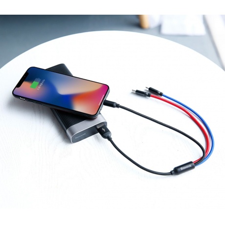 Кабель Baseus Three Primary Colors 3-in-1 Cable USB - Lightning / MicroUSB / Type-C 3.5A 30cm Black CAMLT-ASY01 - фото 9