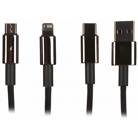 Кабель Baseus Tungsten Gold One-for-Three USB - MicroUSB/Lightning/Type-C 3.5A 1.5m Black CAMLTWJ-01 - фото 13