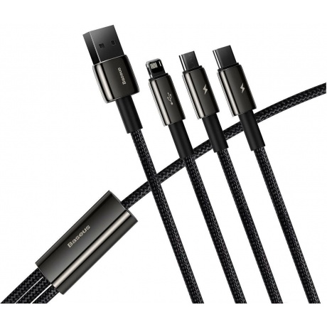 Кабель Baseus Tungsten Gold One-for-Three USB - MicroUSB/Lightning/Type-C 3.5A 1.5m Black CAMLTWJ-01 - фото 3