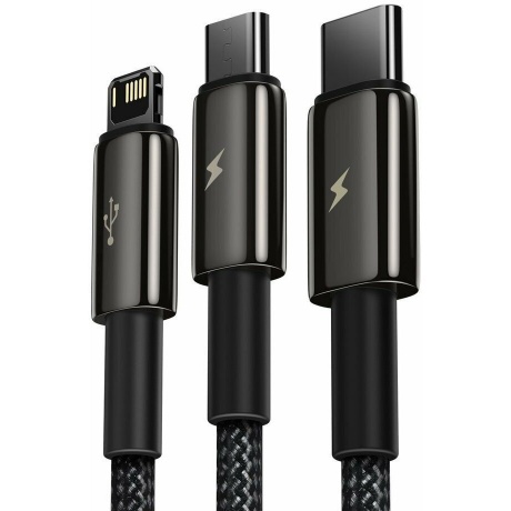 Кабель Baseus Tungsten Gold One-for-Three USB - MicroUSB/Lightning/Type-C 3.5A 1.5m Black CAMLTWJ-01 - фото 6