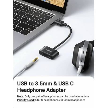 Кабель Ugreen CM397 USB-A - USB-C + 3.5mm Headphone Jack Black 80897 - фото 2