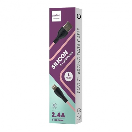 Кабель Perfeo I4336 USB А вилка - Lightning 1 м 2.4A pink - фото 2