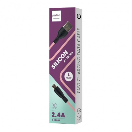 Кабель Perfeo U4025 USB A вилка - Micro USB вилка 1 м 2.4A pink - фото 2