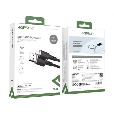 Кабель ACEFAST C2-02 USB-A to Lightning zinc alloy черный - фото 3