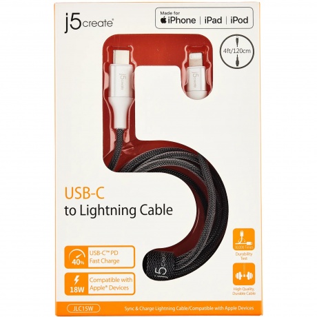 Кабель j5create USB-C на Lightning. Цвет: белый. - фото 7