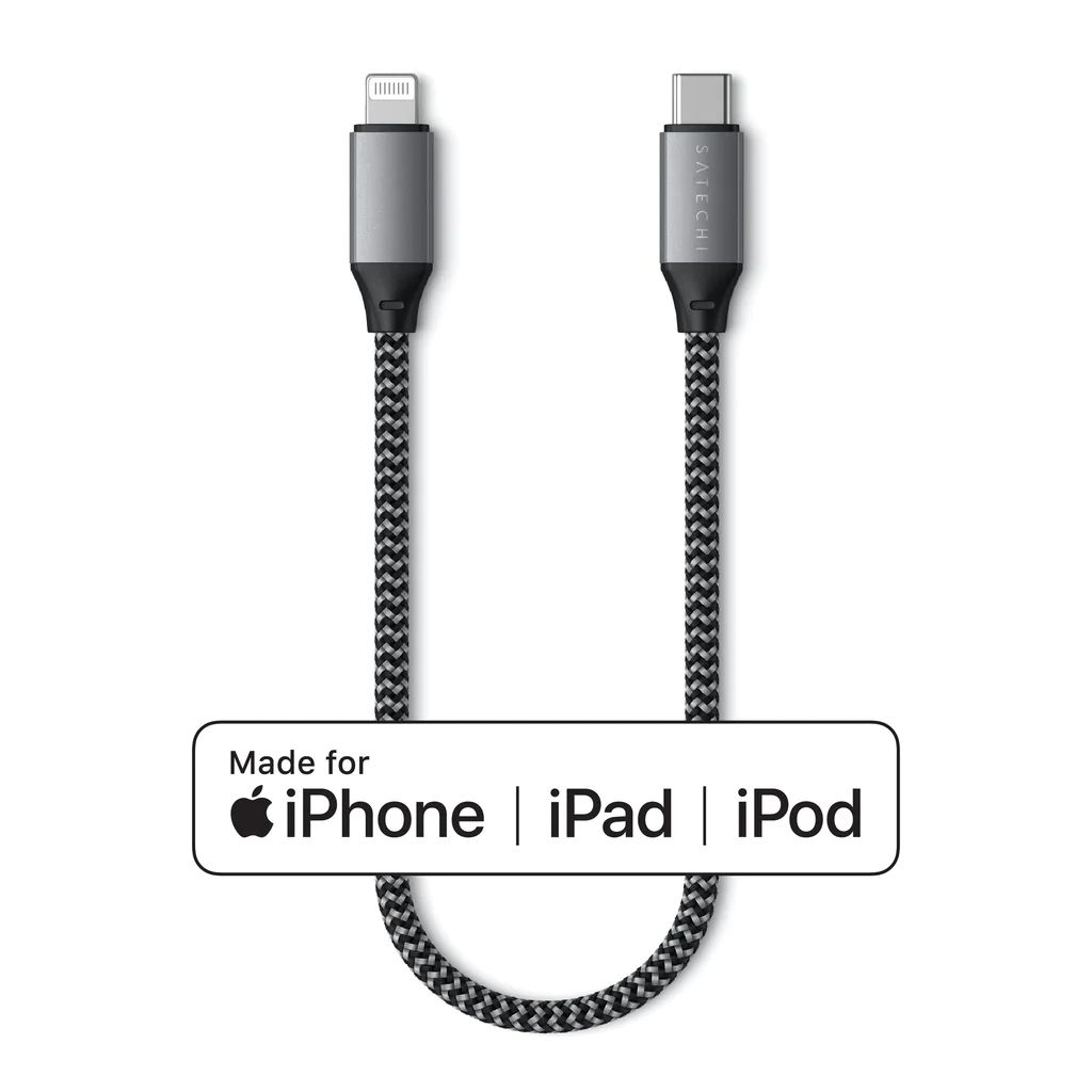 Кабель Satechi USB-C to Lightning MFI Cable. Длина кабеля: 25 см серый космос. ba25a с кабелем apple lightning black