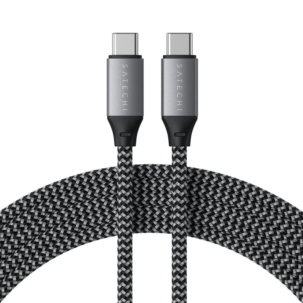 Кабель Satechi USB-C to USB-C 100W, длина 2 м. Цвет: серый космос. кабель kuulaa usb c к usb type c кабель pd 100 вт 5 а шнур для быстрой зарядки кабель usbc к type c для samsung macbook ipad huawei xiaomi