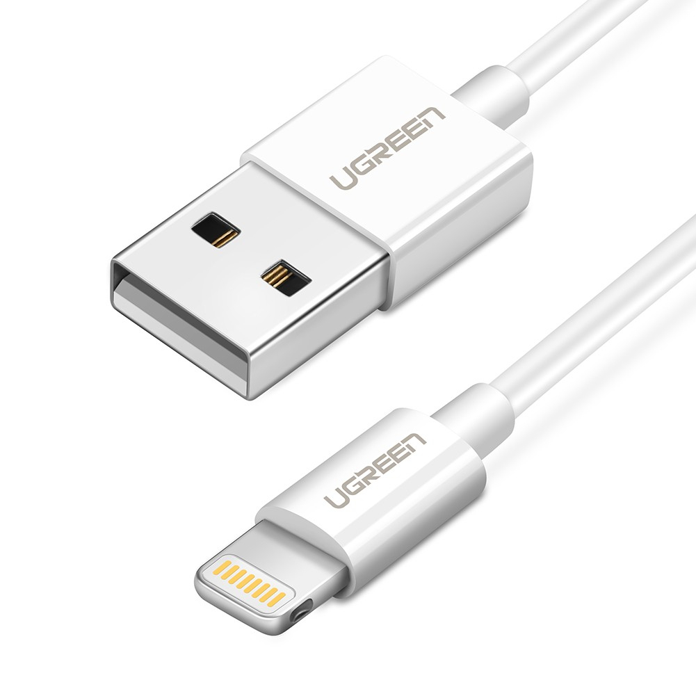 Кабель UGREEN US155 (20728) USB-A Male to Lightning Male Cable белый адаптер аудио olmio 041664 mfi lightning aux 3 5mm