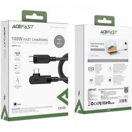 Кабель угловой ACEFAST C5-03 USB-C to USB-C 100W right angled черный - фото 3
