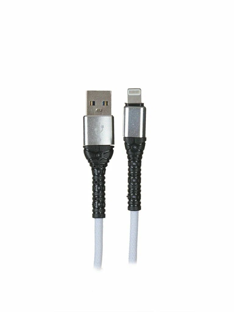 Дата-кабель Red Line USB – Lightning, 3А, тканевая оплетка, белый (УТ000034241)