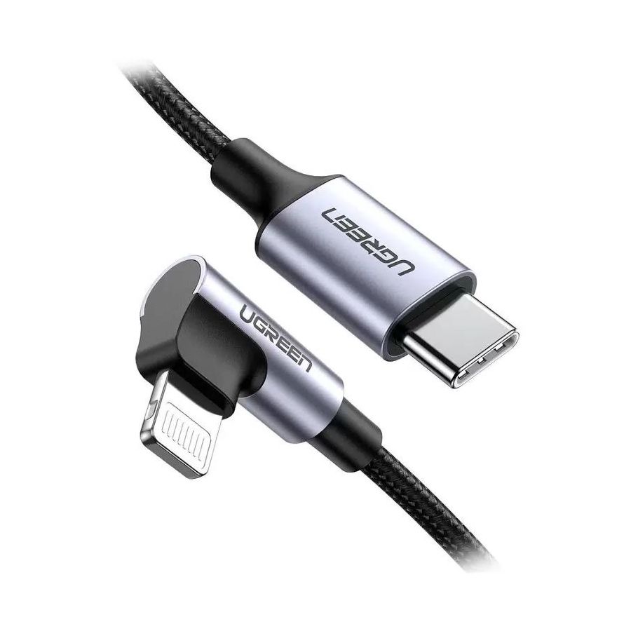 Кабель UGREEN USB-C to Lightning Angled Cable Aluminum m US305 (60763) кабель ugreen us305 60765 usb c to lightning angled cable aluminum shell braided 2м черный