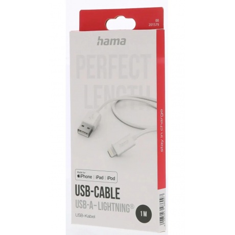 Кабель Hama H-201579 00201579 USB (m)-Lightning (m) 1м белый - фото 2