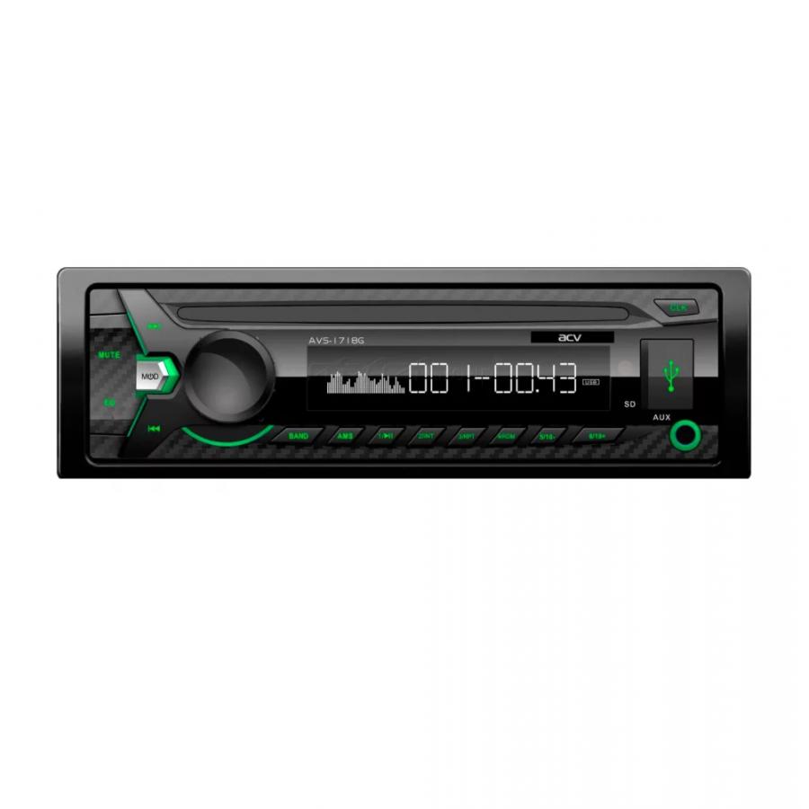 Автомагнитола ACV AVS-1718G (1din/зелен/USB/SD/FM/4*45)