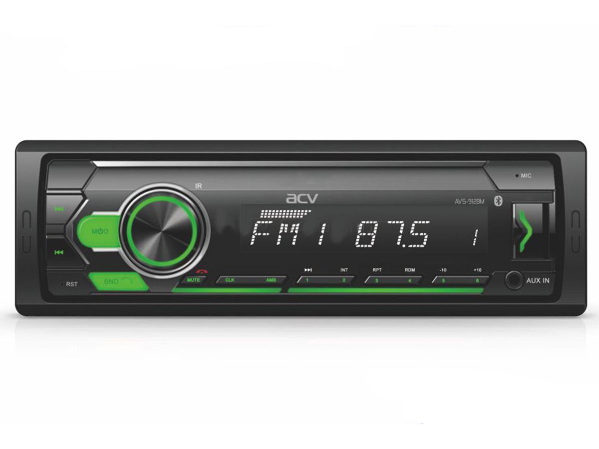 Автомагнитола ACV AVS-912BM (1din/мультицвет/Bluetooth/USB/AUX/SD/FM/4*50) автомагнитола acv avs 1718g 1din зелен usb sd fm 4 45