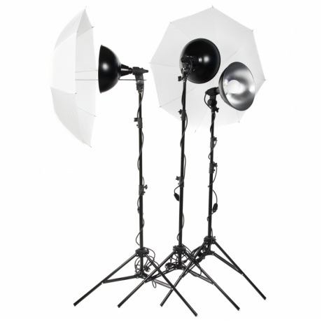 Комплект постоянного света Lumifor MACRO-1500-3UU KIT, галогенный 3х500Вт, 3 рефлектора, 2 зонта - фото 1