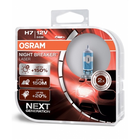 Лампа галогенная OSRAM H7 Night Breaker Laser 12V 55W, 2шт., 64210NL-HCB (пу.2) - фото 1