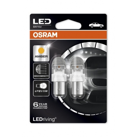 Лампа светодиодная OSRAM LED Premium Amber P21/5W 12V 2.0/0.4W, 2шт, 1557YE-02B (бл.2) - фото 1