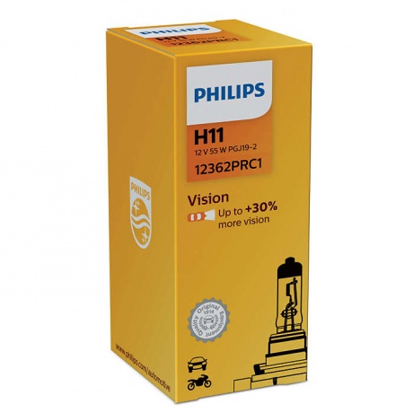 Лампа галогенная PHILIPS H11 Vision 3100K 12V 55W, 1шт, 12362PRC1 - фото 1