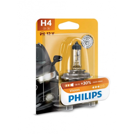 Лампа галогенная PHILIPS H4 Vision 12V 60/55W, 1шт, 12342PRB1 - фото 1