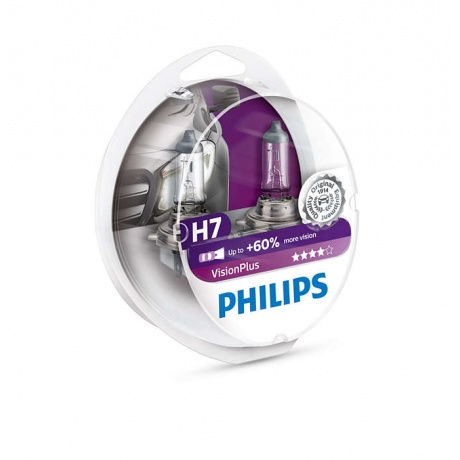 Лампа галогенная PHILIPS H7 Vision Plus 12V 55W, комплект 2шт, 12972VPS2 - фото 1