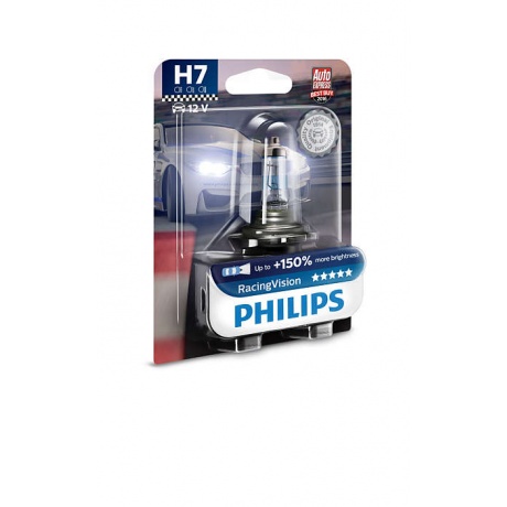 Лампа галогенная PHILIPS Racing Vision +150% H7 12V 55W (PX26d), 1шт, 12972RVB1 (бл.) - фото 1