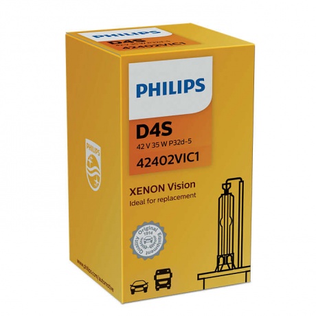Лампа ксеноновая PHILIPS D4S Vision 4100K 42V 35W, 1шт, 42402VIC1 - фото 1